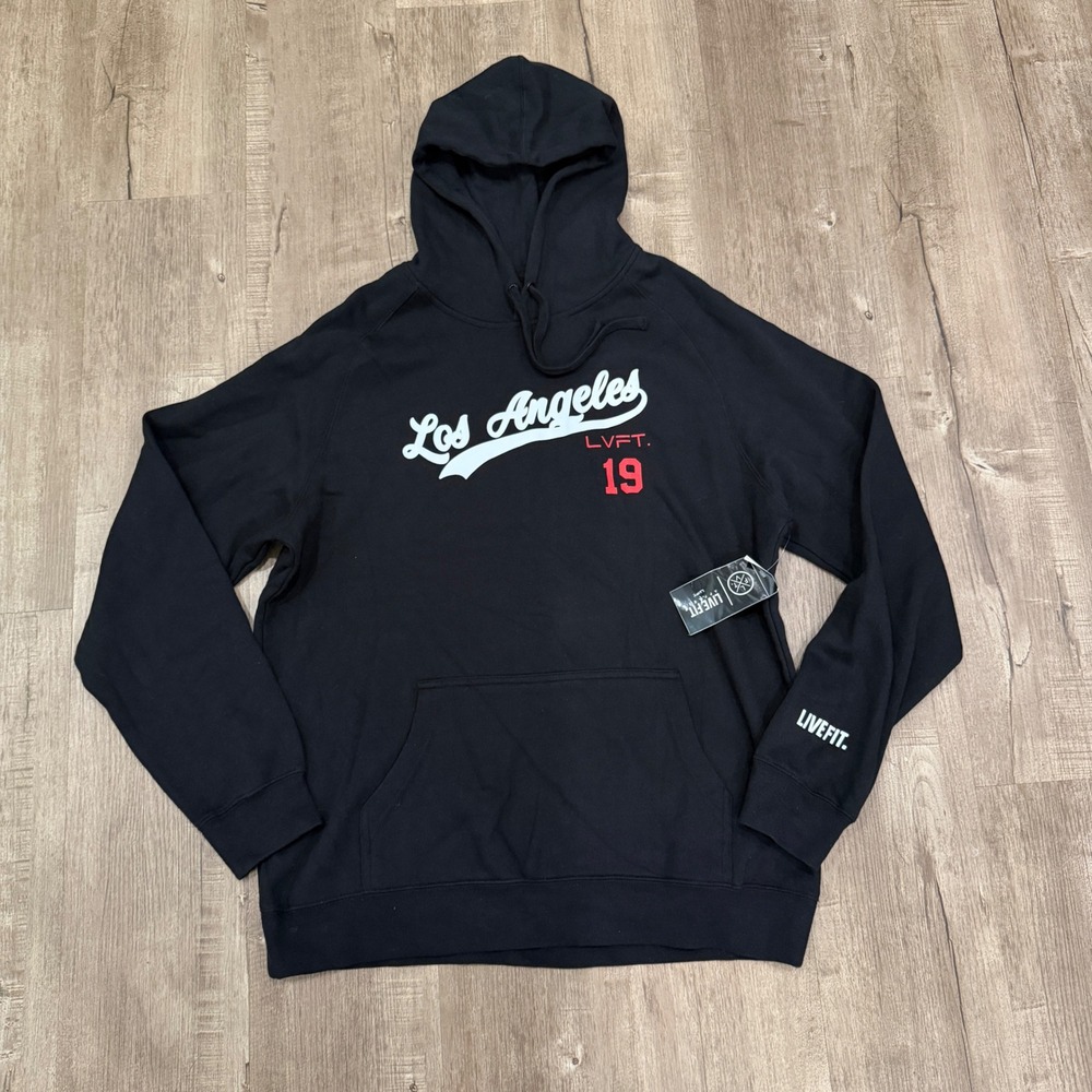 NEW Live Fit Apparel Los Angeles Hoodie Mens XL Black LVFT 19 Graphic Pullover